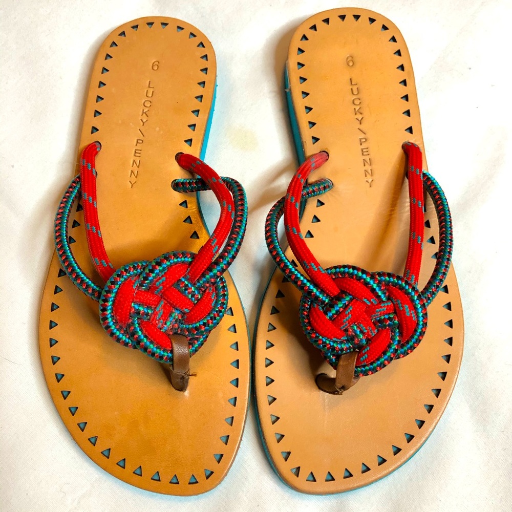Anthropology lucky penny flip flop thong sandals